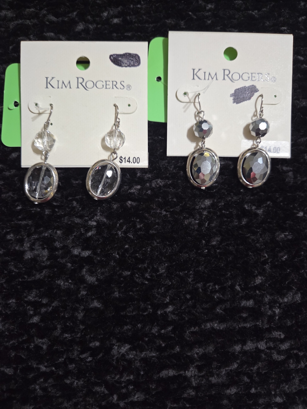 Kim Rogers Silver-Tone Drop Earrings with Clear and Grey Crystals